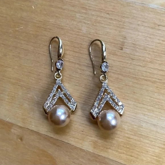 925 Gold Pearl Drop Statement Earrings - Picture 5 of 11